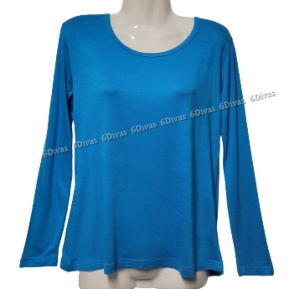 𝅺BLUE  Long Sleeve Blouse Top Tee - Picture 1 of 3